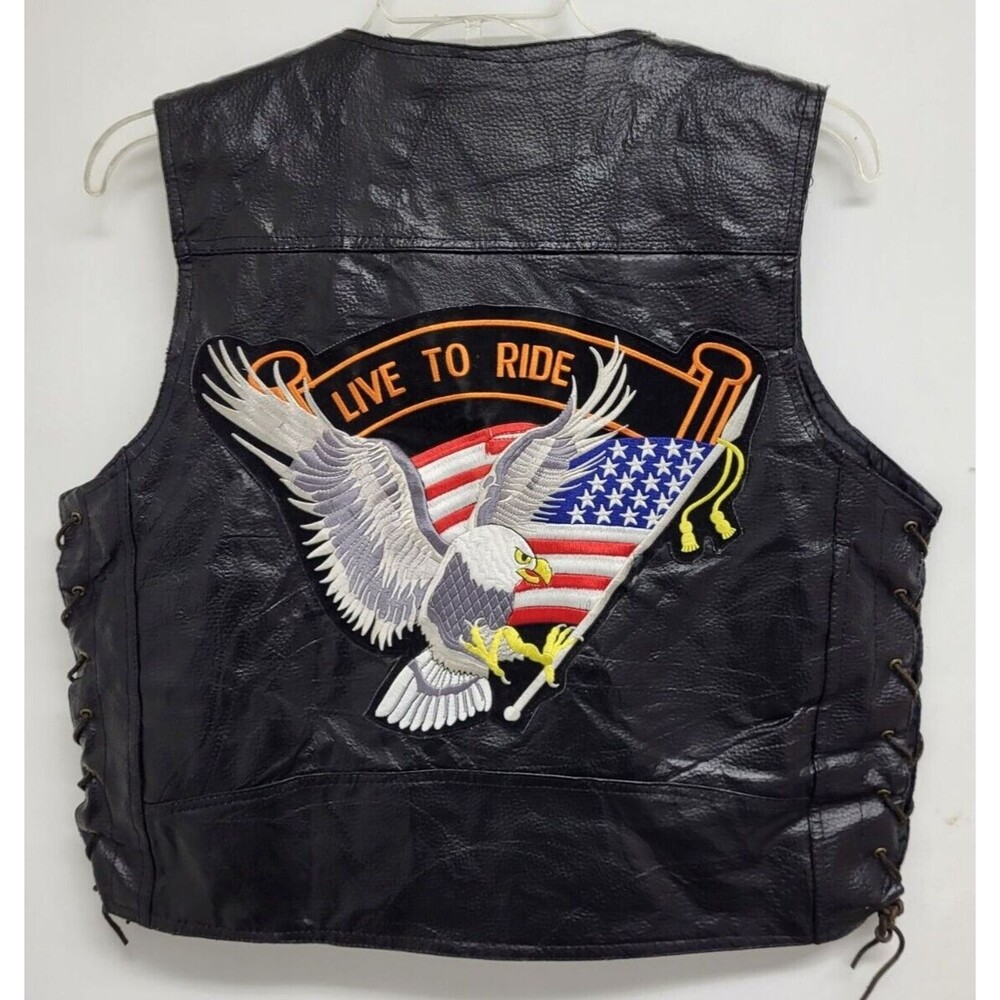 Black Leather Vest with Eagle Patch